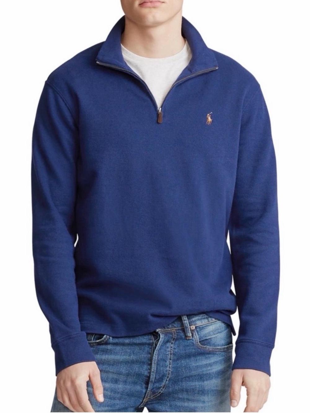 Polo Ralph Lauren Men’s Estate Rib Quarter-Zip Pullover with Pony Logo Royal Lrg